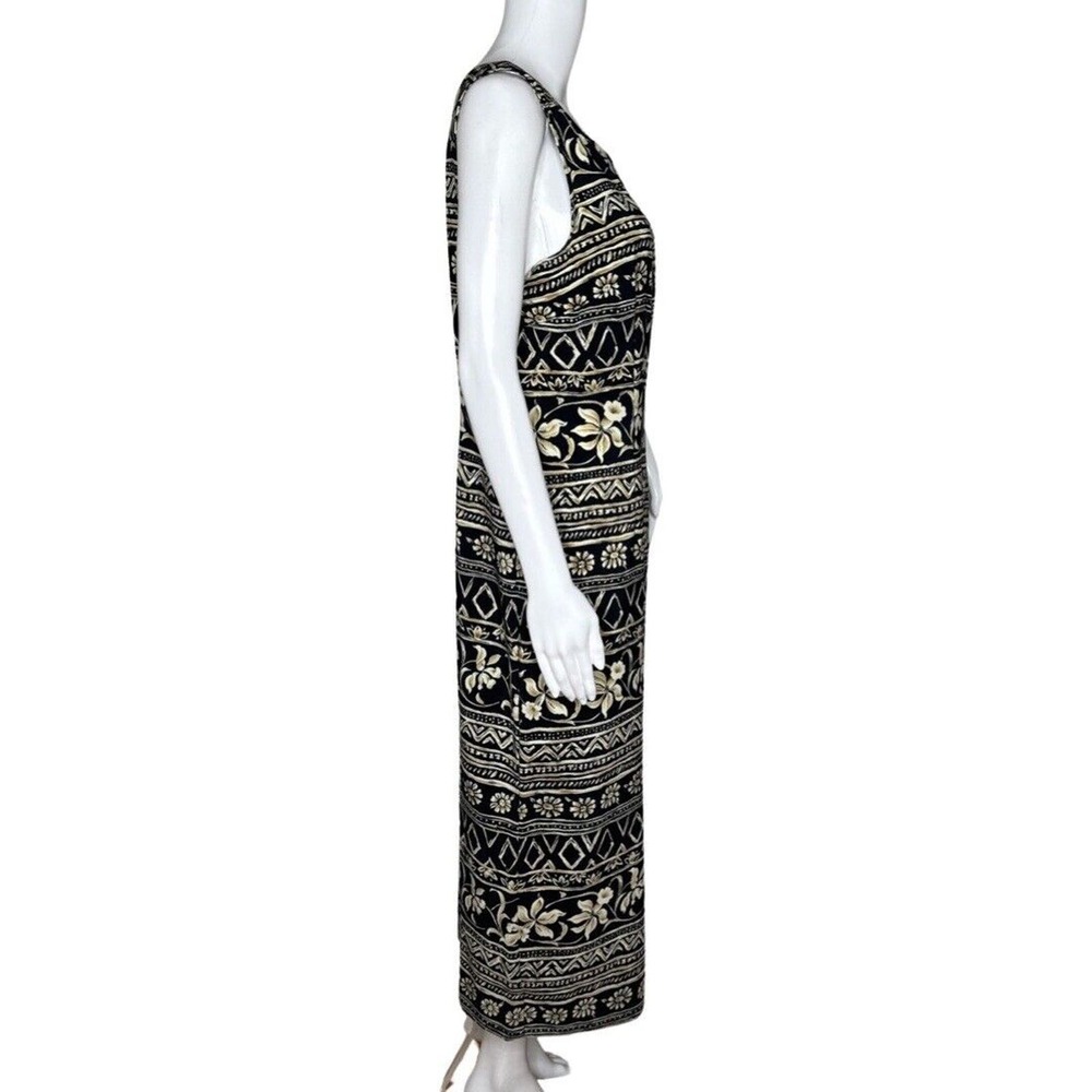 Kathie Lee Collection Maxi Dress Womens 10 Black Floral Geometric Sleeveless 90s - Picture 2 of 10